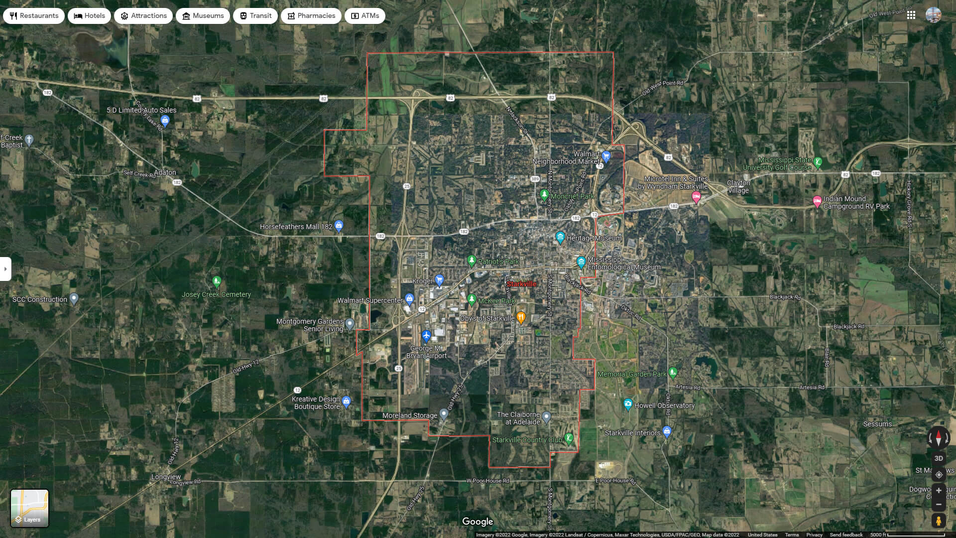 Starkville Aerial Map Mississippi
